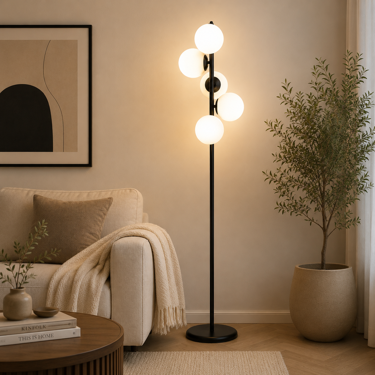 Uzel 5Li Siyah Modern Tasarım Metal Lambader