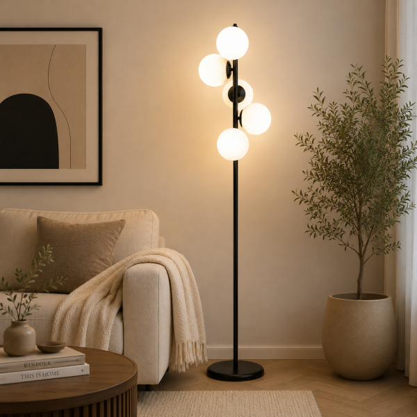 Uzel 5Li Siyah Modern Tasarım Metal Lambader
