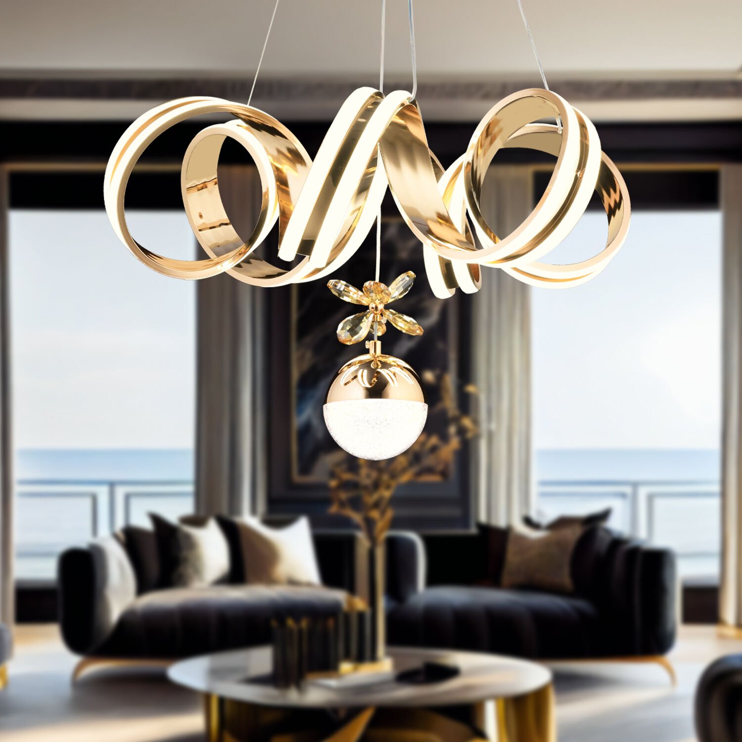 Amott Gold 3 Renkli 150 Watt Kristal Ledli Kelebek Led Top Avize Modern Oturma Odası Salon Sarkıt Avize