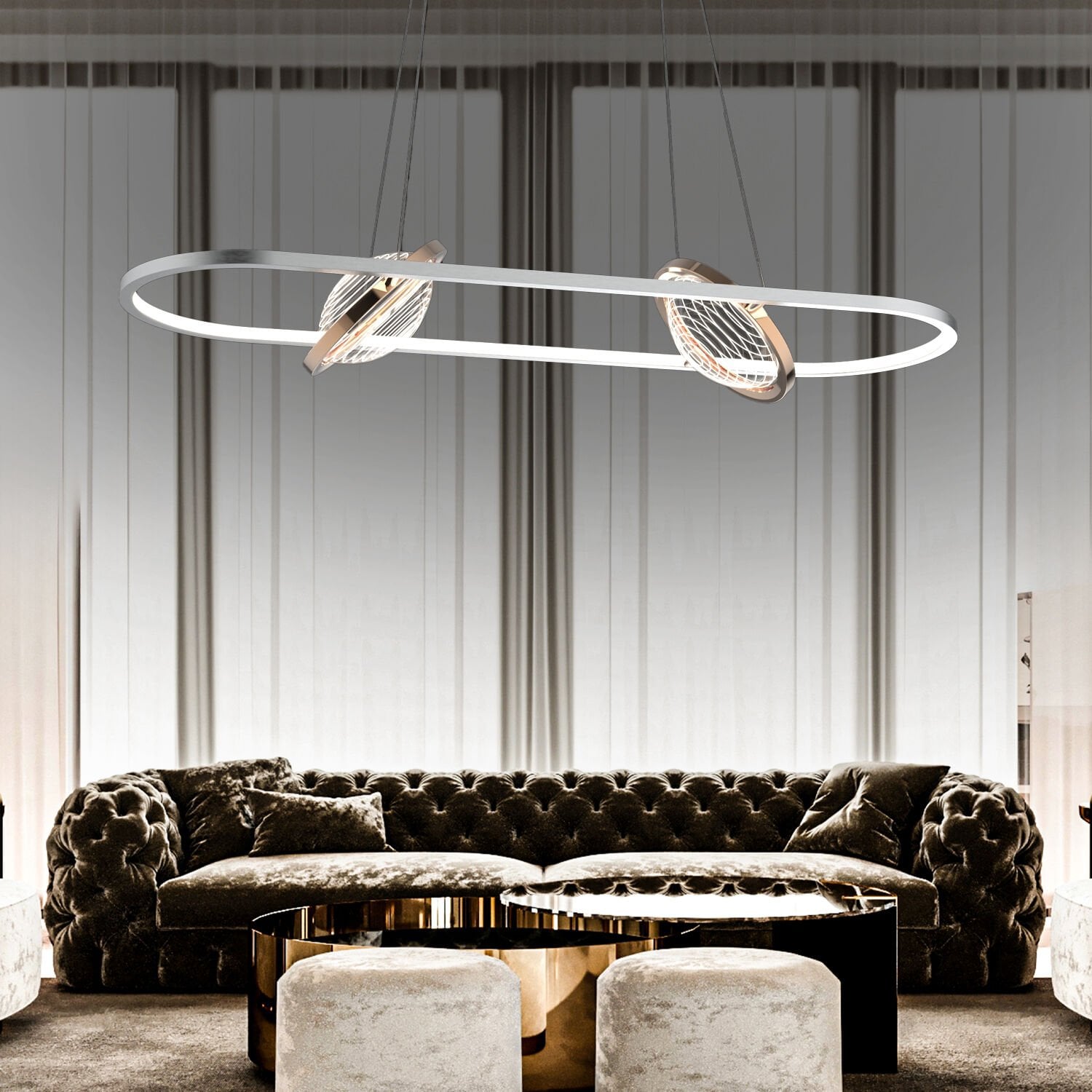 Bennan Sıralı 60 Watt Krom Gold Modern Oturma Odası, Yemek Masası Üstü, Salon Led Avize