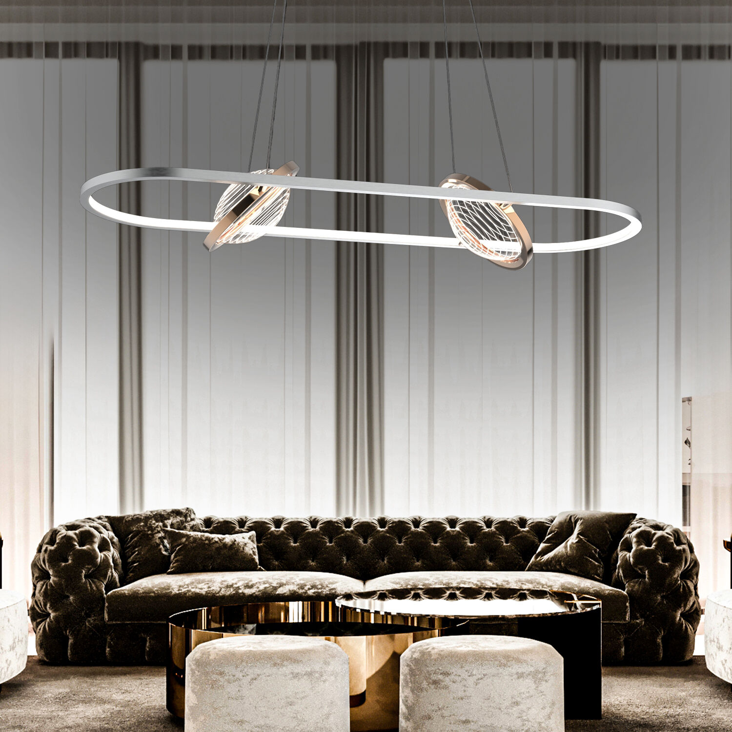 Bennan Sıralı 60 Watt Krom Gold Modern Oturma Odası, Yemek Masası Üstü, Salon Led Avize