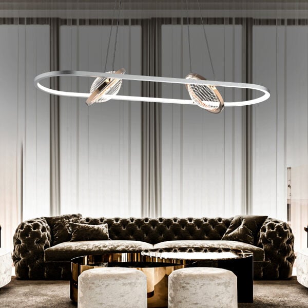 Bennan Sıralı 60 Watt Krom Gold Modern Oturma Odası, Yemek Masası Üstü, Salon Led Avize
