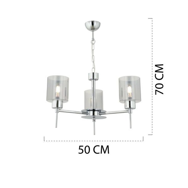 Cemre 3'Lü Krom Modern Yatak Odası Mutfak Oturma Odası Salon Sarkıt Avize