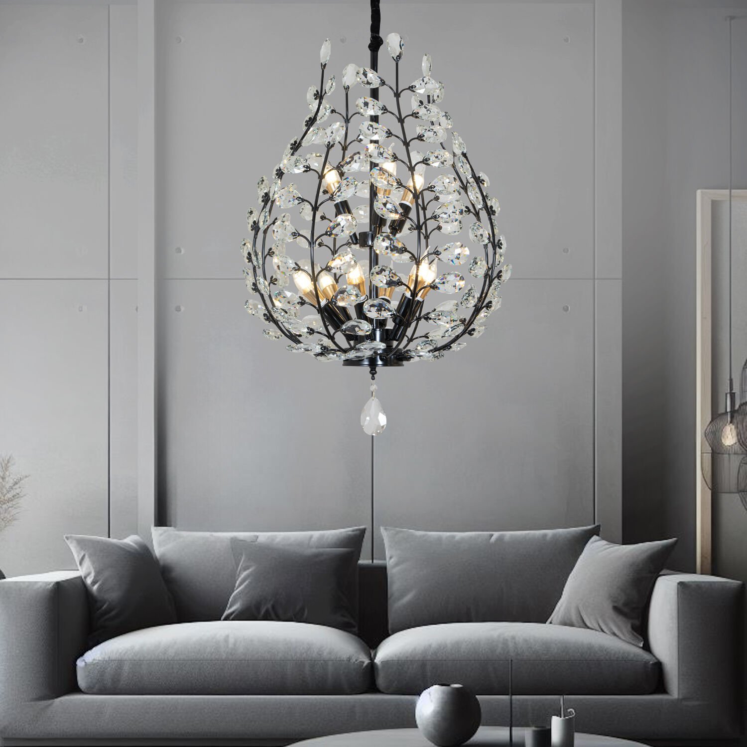 Donna Siyah 55'lik Kristal Taşlı Modern Koridor, Salon Avize