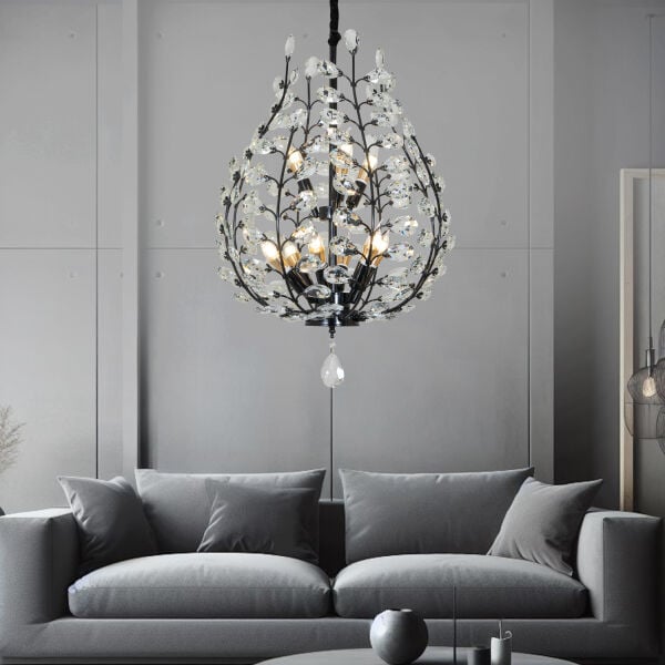 Donna Siyah 55'lik Kristal Taşlı Modern Koridor, Salon Avize
