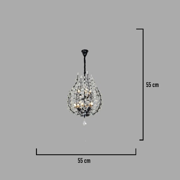 Donna Siyah 55'lik Kristal Taşlı Modern Koridor, Salon Avize