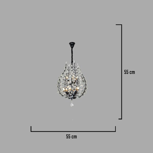 Donna Siyah 55'lik Kristal Taşlı Modern Koridor, Salon Avize