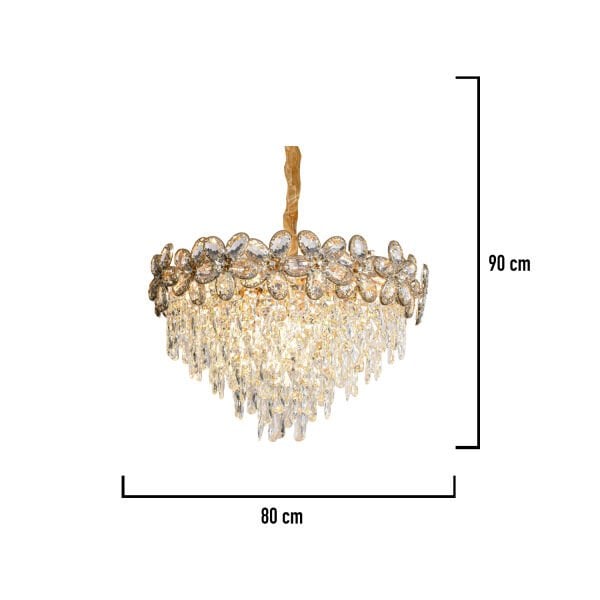 Saral 80'lik Yuvarlak Gold Kristal Taşlı Modern Tasarım Salon Avize