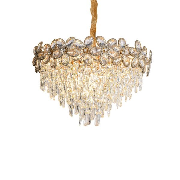 Saral 60'lık Yuvarlak Gold Kristal Taşlı Modern Tasarım Salon Avize