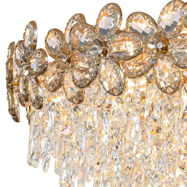 Saral 60'lık Yuvarlak Gold Kristal Taşlı Modern Tasarım Salon Avize