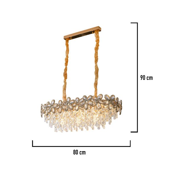 Saral Sıralı Gold Yemek Masası Üstü, Kristal Taşlı Modern Tasarım Salon Avize