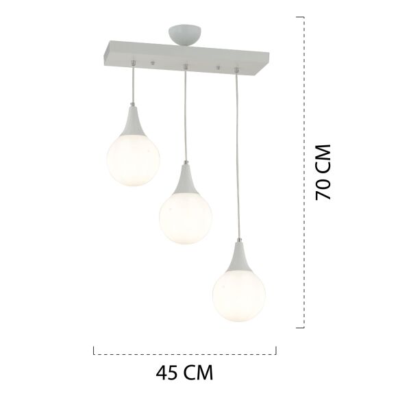 Damla 3 Lü Sıralı Beyaz Modern Sarkıt Mutfak Oturma Odası Salon Sarkıt Avize