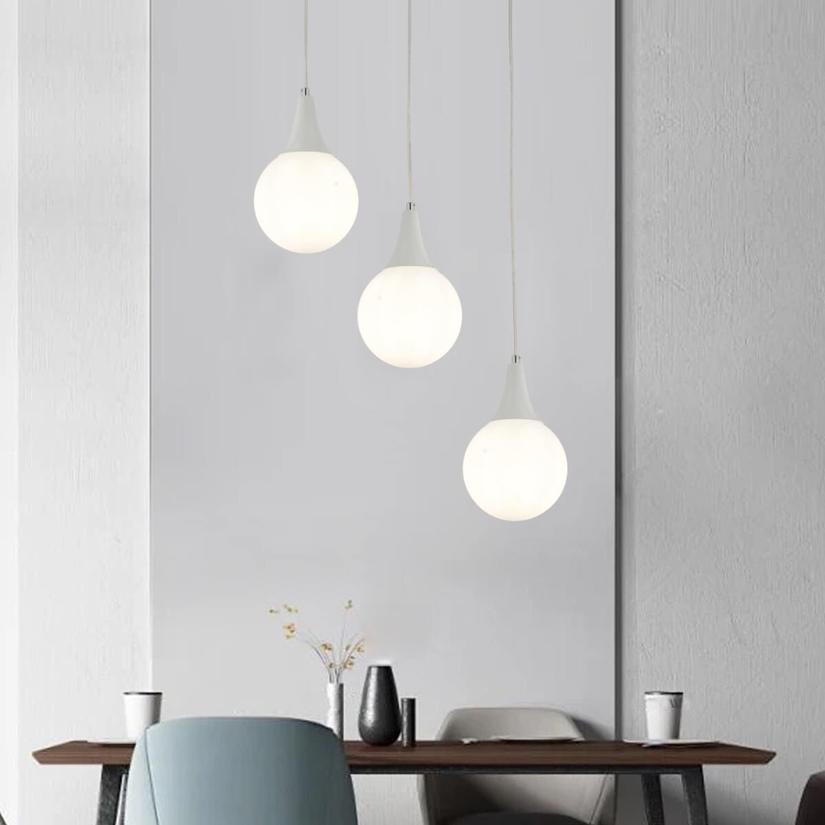 Damla 3 Lü Sıralı Beyaz Modern Sarkıt Mutfak Oturma Odası Salon Sarkıt Avize