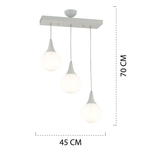 Damla 3 Lü Sıralı Beyaz Modern Sarkıt Mutfak Oturma Odası Salon Sarkıt Avize