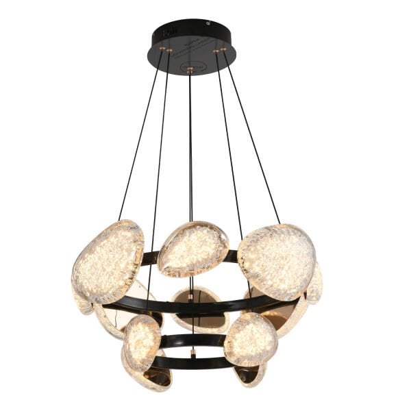 Firuze İki Katlı 80 Watt Eskitme Kristal Taşlı Modern Tasarım Salon Led Avize