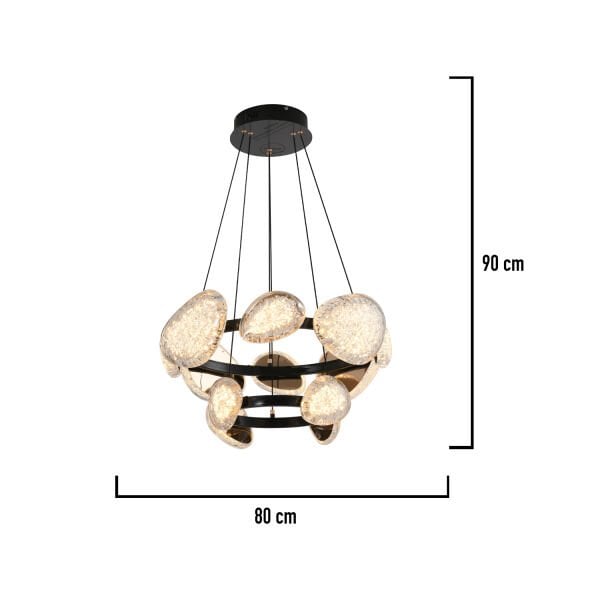 Firuze İki Katlı 80 Watt Eskitme Kristal Taşlı Modern Tasarım Salon Led Avize