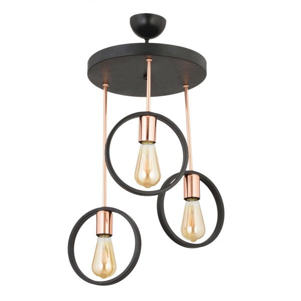 Halka 3Lü Yuvarlak Bakır Siyah Modern Koridor Mutfak Salon Retro Avize