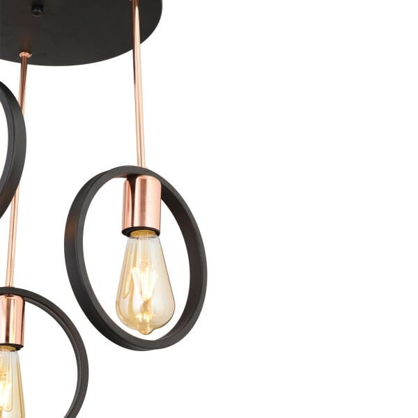 Halka 3Lü Yuvarlak Bakır Siyah Modern Koridor Mutfak Salon Retro Avize