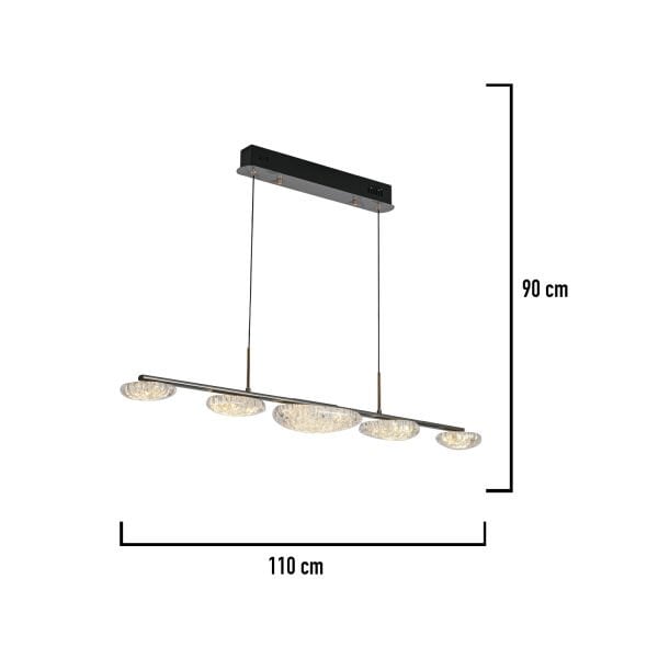 Firuze 30 Watt Sıralı Eskitme Kristal Taşlı Yemek Masası Üstü, Modern Tasarım Salon Led Avize
