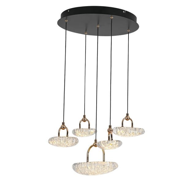 Firuze 5'Lİ 30 Watt Sarkıt Eskitme Kristal Taşlı Modern Tasarım Salon Led Avize