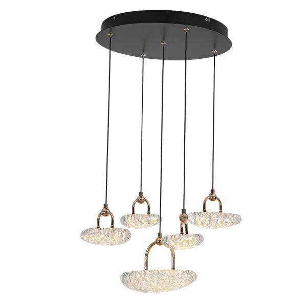 Firuze 5'Lİ 30 Watt Sarkıt Eskitme Kristal Taşlı Modern Tasarım Salon Led Avize