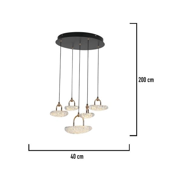 Firuze 5'Lİ 30 Watt Sarkıt Eskitme Kristal Taşlı Modern Tasarım Salon Led Avize