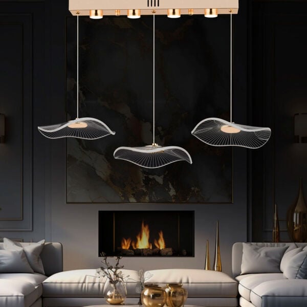 Jolie 3'lü Sıralı 3 Renkli 26 Watt Gold Kristal Ledli Salon Sarkıt Avize (ÜST KUTUDA 2 ADET LED VARDIR)