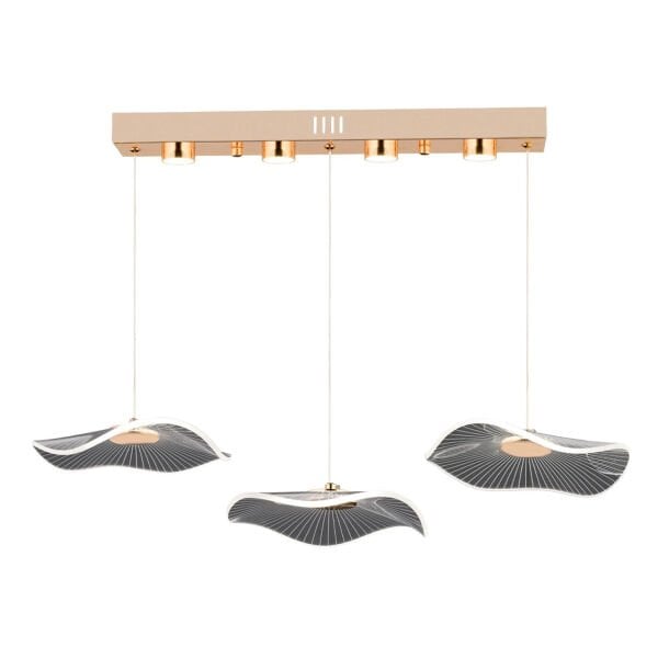 Jolie 3'lü Sıralı 3 Renkli 26 Watt Gold Kristal Ledli Modern Oturma Odası Salon Sarkıt Avize