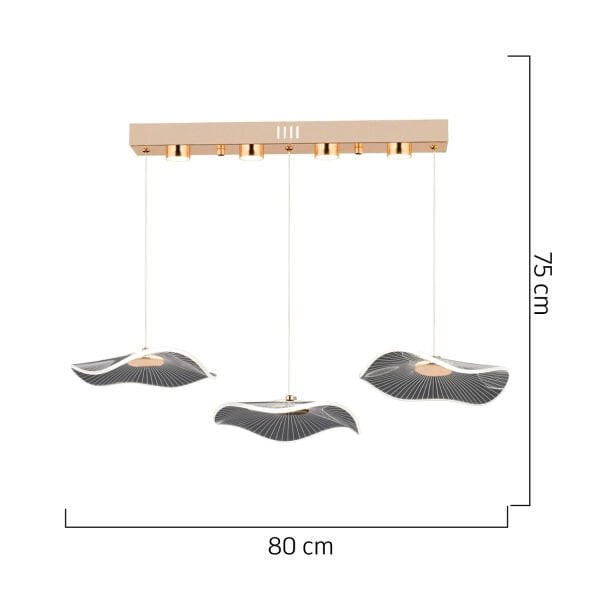 Jolie 3'lü Sıralı 3 Renkli 26 Watt Gold Kristal Ledli Modern Oturma Odası Salon Sarkıt Avize