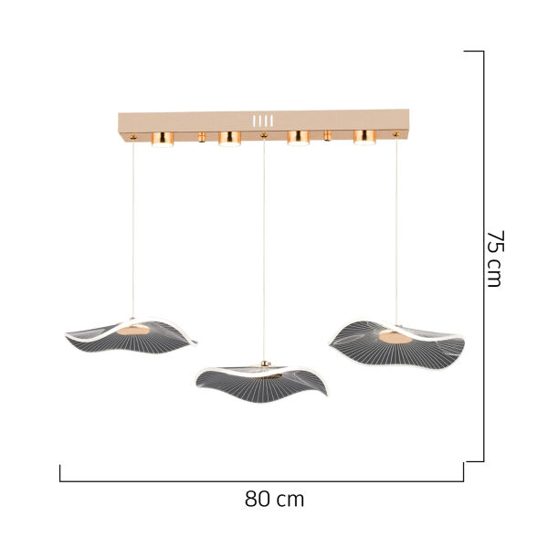 Jolie 3'lü Sıralı 3 Renkli 26 Watt Gold Kristal Ledli Salon Sarkıt Avize (ÜST KUTUDA 2 ADET LED VARDIR)