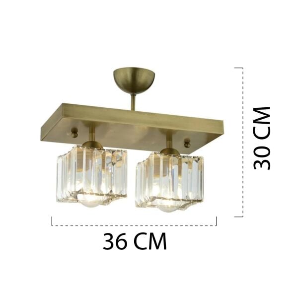 Rivia 2 Li Eskitme Plafonyer Kristalli Taşlı Modern Tasarım Kristal Salon Avize