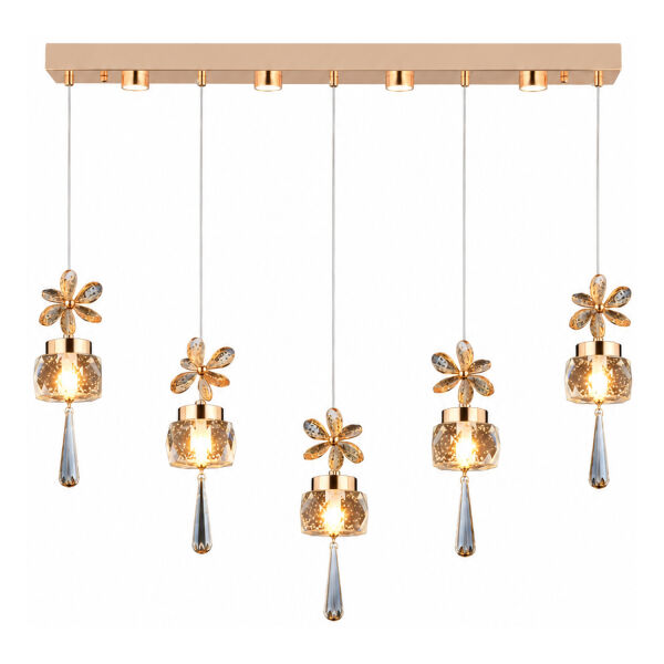 Amaris 5'li Sıralı 3 Renkli 70 Watt Gold Kelebek Led Avize Kristal Ledli Modern Oturma Odası Salon Sarkıt Avize