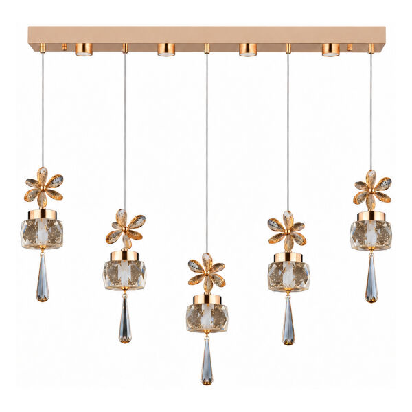 Amaris 5'li Sıralı 3 Renkli 70 Watt Gold Kelebek Led Avize Kristal Ledli Modern Oturma Odası Salon Sarkıt Avize