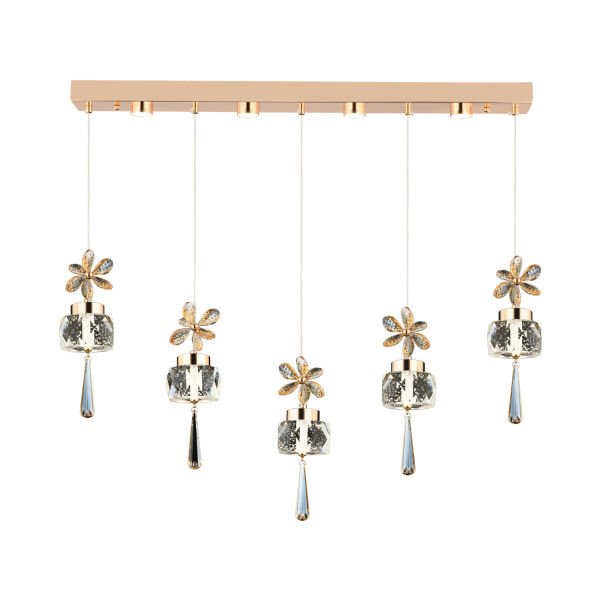 Amaris 5'li Sıralı 3 Renkli 70 Watt Gold Kelebek Led Avize Kristal Ledli Modern Oturma Odası Salon Sarkıt Avize