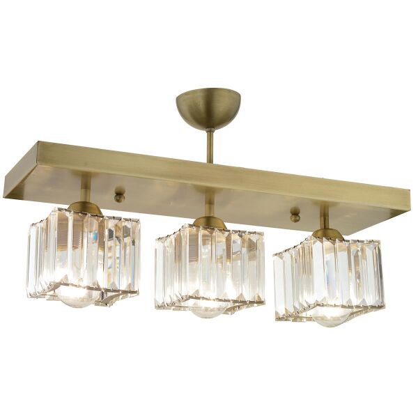 Rivia 3 Lü Eskitme Plafonyer Kristalli Taşlı Modern Tasarım Kristal Salon Avize