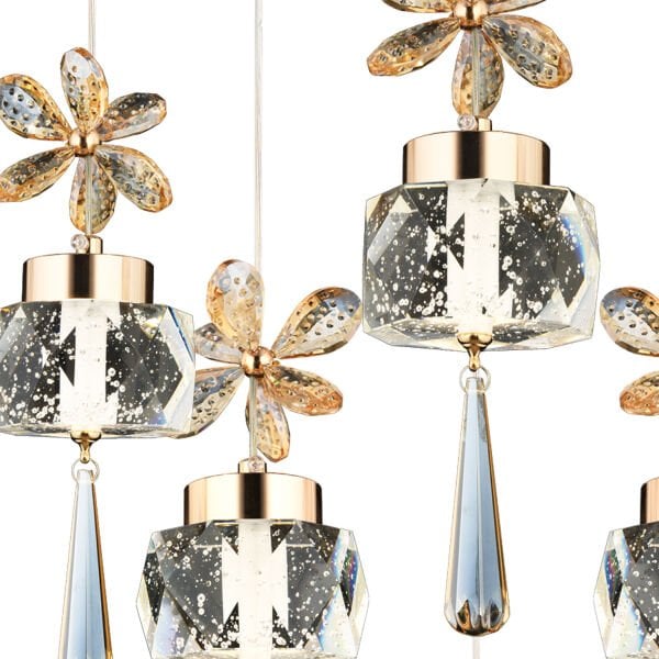 Amaris 6'lı Yuvarlak Gold Kelebek Led Avize Kristal Ledli Modern Oturma Odası Büyük Salon Sarkıt Avize