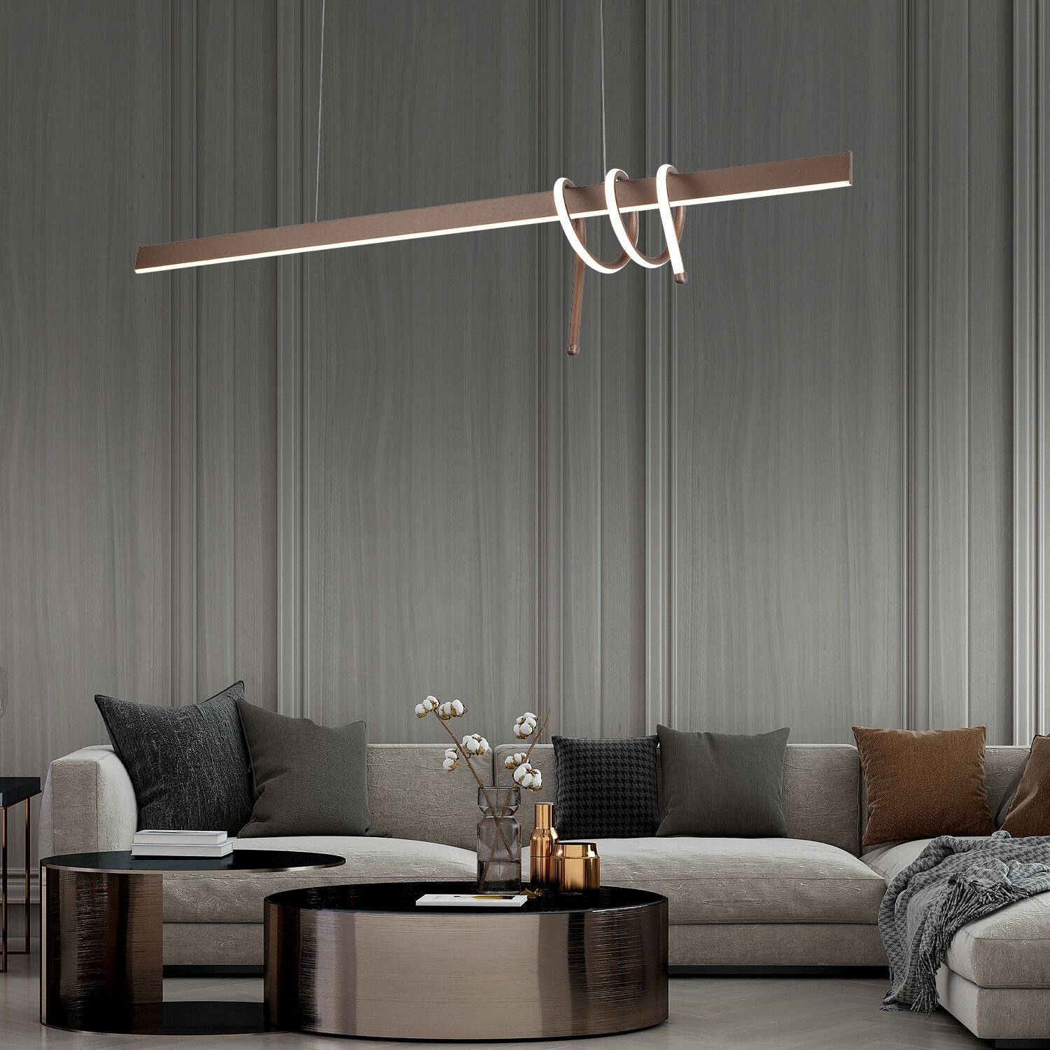 Feyza Krom Sıralı 45 Watt Modern Tasarım Yemek Masası Üstü Led Avize