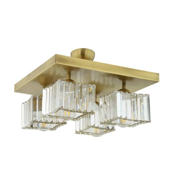 Rivia 4 Lü Eskitme Plafonyer Kristalli Taşlı Modern Tasarım Kristal Salon Avize