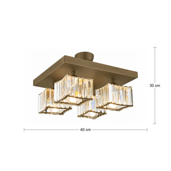 Rivia 4 Lü Eskitme Plafonyer Kristalli Taşlı Modern Tasarım Kristal Salon Avize