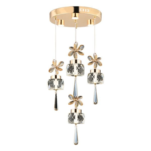 Amaris 4'lü Yuvarlak 3 Renkli 52 Watt Gold Kelebek Led Avize Kristal Ledli Modern Oturma Odası Salon Sarkıt Avize