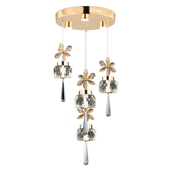 Amaris 4'lü Yuvarlak 3 Renkli 52 Watt Gold Kelebek Led Avize Kristal Ledli Modern Oturma Odası Salon Sarkıt Avize