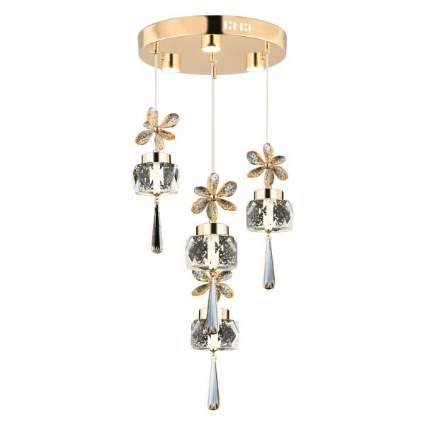 Amaris 4'lü Yuvarlak 3 Renkli 52 Watt Gold Kelebek Led Avize Kristal Ledli Modern Oturma Odası Salon Sarkıt Avize
