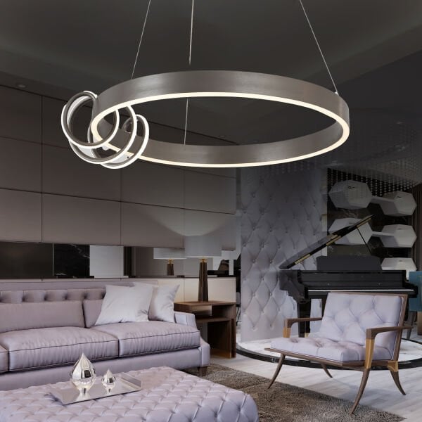 Feyza Krom Yuvarlak 50 Watt Modern Tasarım Salon Avize