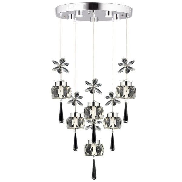 Amaris 6'lı Yuvarlak 3 Renkli 79 Watt Krom Kelebek Led Avize Kristal Ledli Modern Oturma Odası Büyük Salon Sarkıt Avize