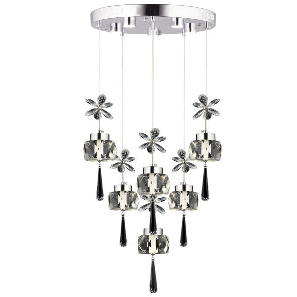 Amaris 6'lı Yuvarlak 3 Renkli 79 Watt Krom Kelebek Led Avize Kristal Ledli Modern Oturma Odası Büyük Salon Sarkıt Avize
