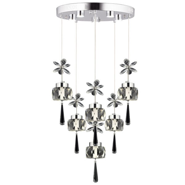 Amaris 6'lı Yuvarlak 3 Renkli 79 Watt Krom Kelebek Led Avize Kristal Ledli Modern Oturma Odası Büyük Salon Sarkıt Avize