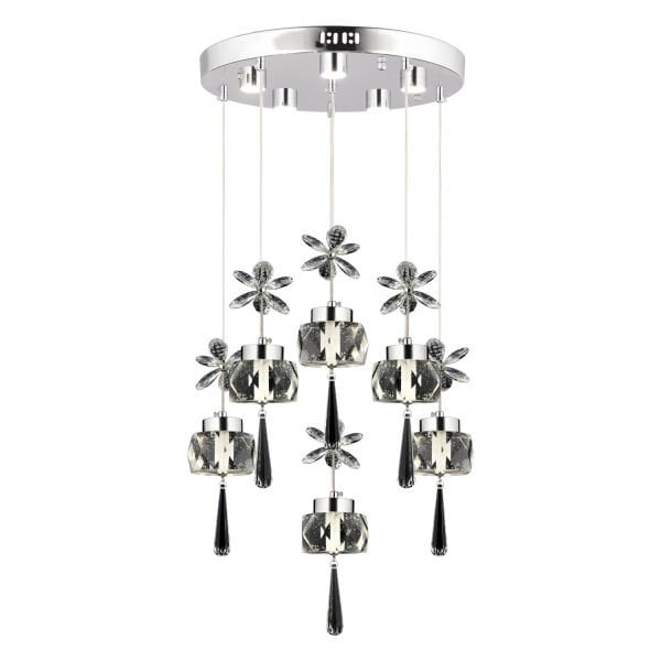 Amaris 6'lı Yuvarlak 3 Renkli 79 Watt Krom Kelebek Led Avize Kristal Ledli Modern Oturma Odası Büyük Salon Sarkıt Avize