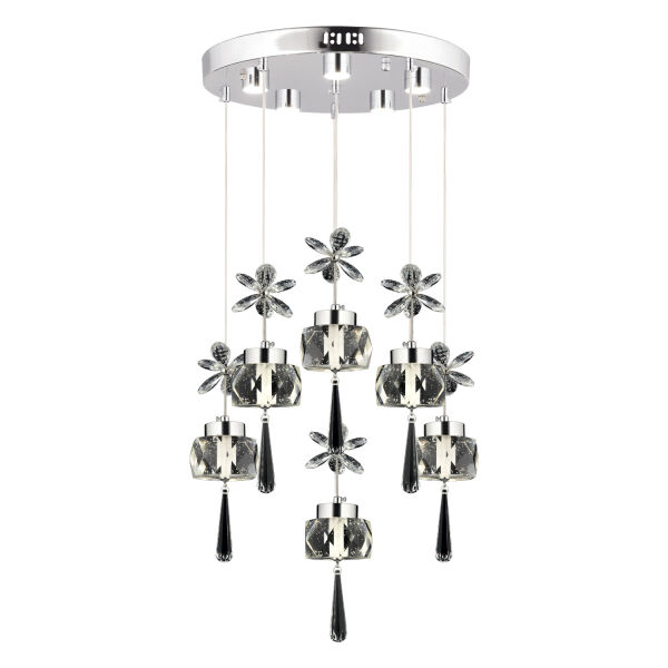 Amaris 6'lı Yuvarlak 3 Renkli 79 Watt Krom Kelebek Led Avize Kristal Ledli Modern Oturma Odası Büyük Salon Sarkıt Avize