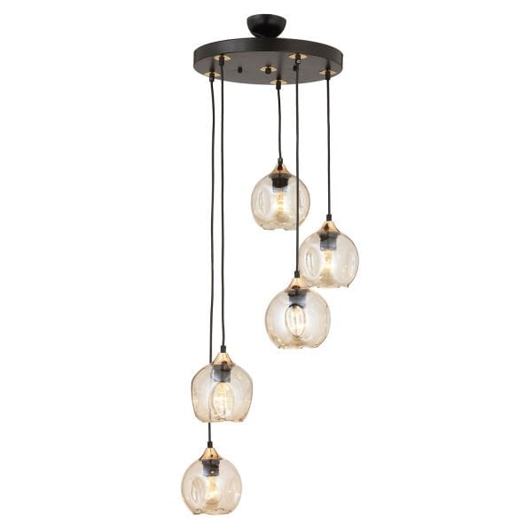 Karya 5Li Yuvarlak Siyah Gold Modern Sarkıt Genç Odası Yatak odası Retro Salon Avize