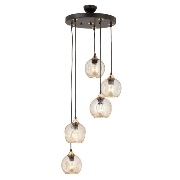 Karya 5Li Yuvarlak Siyah Gold Modern Sarkıt Genç Odası Yatak odası Retro Salon Avize